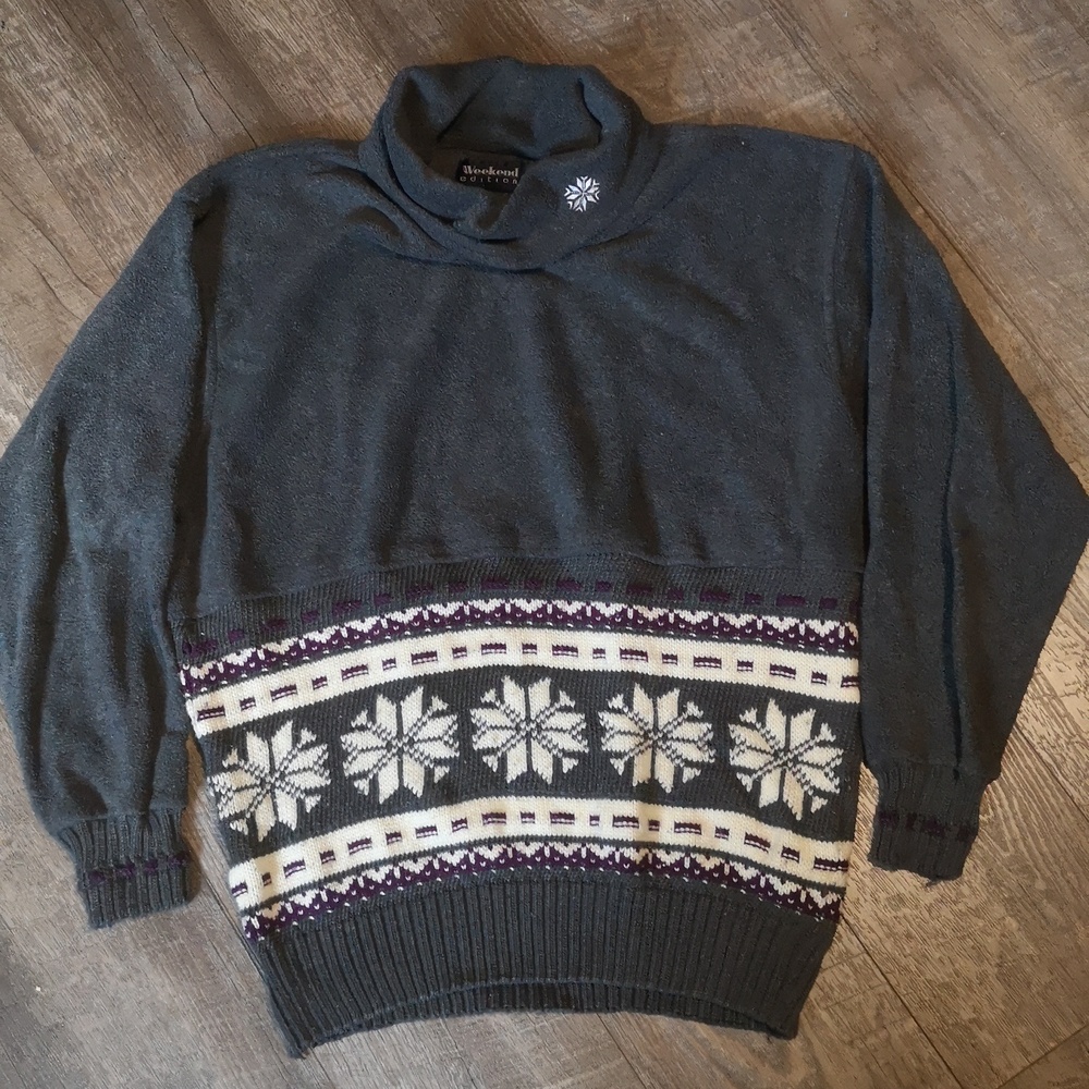 Weekend Edition fleece and knit cowl neck tunic style sweater, grey size medium